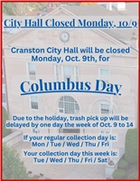 City Hall Closed Oct. 9, Columbus Day / Trash Collection Delayed